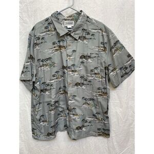 Men's Haband 2X Shirt Short Sleeve Polyester Button Down Gray Island